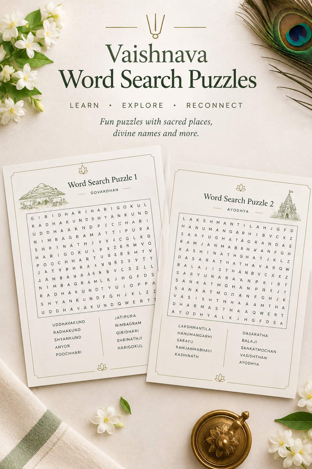 Vaishnava word search puzzles